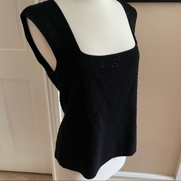 Evening black knit beaded square neck sparkly top - Picture 4 of 7